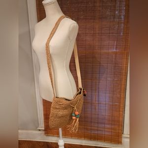 INC Summer Rattan Drawstring Bucket Bag